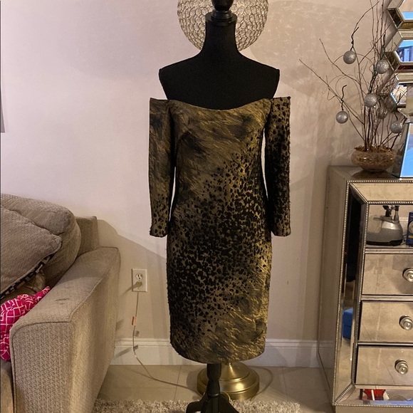 Rene Ruiz Black and Gold Embellished Sheath Dress size S - Picture 1 of 5